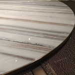 Arc-Base Dining Table with Marble Lazy Susan and Speckled Outer Panels